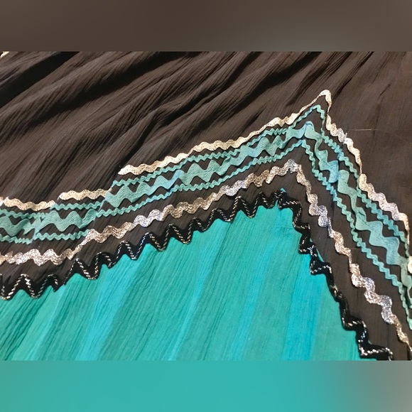 Vintage 1940s 1950s Gray & Turquoise Metallic Ric Rac Patio Skirt Set Western XS - Picture 4 of 12